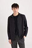 DeFacto Slim Fit Dar Kesim Pamuklu Basic Düz Uzun Kollu Siyah Gömlek A4644AX25SPBK81