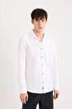 DeFacto Slim Fit Dar Kesim Pamuklu Basic Düz Uzun Kollu Beyaz Gömlek A4644AX25SPWT34