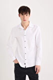 DeFacto Slim Fit Dar Kesim Pamuklu Basic Düz Uzun Kollu Beyaz Gömlek A4644AX25SPWT34