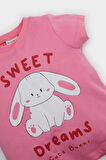 Kız Bebek Pijama Takımı Baskılı Kısa Kollu Fitilli Kaşkorse Üst Beli Lastikli Çizgili Şort