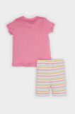 Kız Bebek Pijama Takımı Baskılı Kısa Kollu Fitilli Kaşkorse Üst Beli Lastikli Çizgili Şort