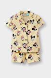 Kız Bebek Disney Mickey & Minnie Pijama Takımı Kısa Kollu Penye Esnek Belli Şort