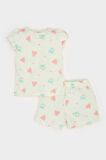 Kız Bebek Pijama Takımı Çiçekli Kısa Kollu Penye Üst Beli Lastikli Şort