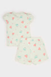 Kız Bebek Pijama Takımı Çiçekli Kısa Kollu Penye Üst Beli Lastikli Şort