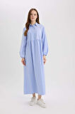 DeFacto Relax Fit Gömlek Yaka Desenli Poplin Uzun Kollu Maxi Tesettür Elbise E5262AX25SPBE759