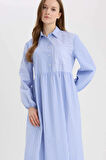 DeFacto Relax Fit Gömlek Yaka Desenli Poplin Uzun Kollu Maxi Tesettür Elbise E5262AX25SPBE759