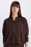 DeFacto Relax Fit Hakim Yaka Basic Düz Fermuarlı Soft Touch Sweatshirt E5817AX25SPBN267