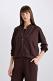 DeFacto Relax Fit Hakim Yaka Basic Düz Fermuarlı Soft Touch Sweatshirt E5817AX25SPBN267
