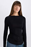 DeFacto Slim Fit Dar Kesim Bisiklet Yaka Basic Düz Soft Touch Uzun Kollu Tişört E5884AX25SPBK81