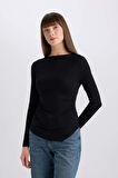 DeFacto Slim Fit Dar Kesim Bisiklet Yaka Basic Düz Soft Touch Uzun Kollu Tişört E5884AX25SPBK81
