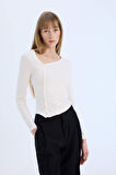 Slim Fit Dar Kesim Fitilli Kaşkorse Uzun Kollu Bluz