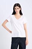 DeFacto Regular Fit V Yaka Basic Düz Kısa Kollu BeyazTişört K1507AZ25SMWT34