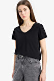 DeFacto Regular Fit V Yaka Basic Düz Kısa Kollu Siyah Tişört K1507AZ25SMBK81