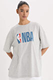 DeFactoFit NBA Wordmark Boxy Fit Bisiklet Yaka Baskılı Kısa Kollu Tişört