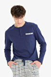 DeFacto Regular Fit Pijama Takımı Uzun Kollu Üst Kareli Uzun Alt E0508AX25SPNV31
