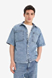 DeFacto %100 Pamuk Relax Fit Yazlık Kısa Kollu Jean Gömlek D8109AX25SPNM28