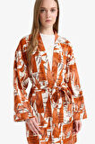 Relax Fit Bisiklet Yaka Desenli Viskon Kimono