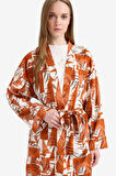 Relax Fit Bisiklet Yaka Desenli Viskon Kimono