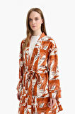 Relax Fit Bisiklet Yaka Desenli Viskon Kimono