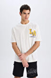 DeFactoFit NBA Los Angeles Lakers Oversize Geniş Kalıp Bisiklet Yaka Sırt Baskılı Kısa Kollu Tişört B3894AX25SPER105