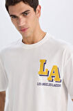 DeFactoFit NBA Los Angeles Lakers Oversize Geniş Kalıp Bisiklet Yaka Sırt Baskılı Kısa Kollu Tişört B3894AX25SPER105