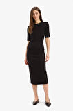 DeFacto Bodycon Vücudu Saran Bisiklet Yaka Basic Düz Ribana Kısa Kollu Midi Elbise E6003AX25SPBK81