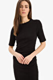 DeFacto Bodycon Vücudu Saran Bisiklet Yaka Basic Düz Ribana Kısa Kollu Midi Elbise E6003AX25SPBK81