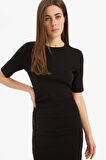 DeFacto Bodycon Vücudu Saran Bisiklet Yaka Basic Düz Ribana Kısa Kollu Midi Elbise E6003AX25SPBK81