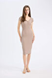 DeFacto Bodycon Vücudu Saran V Yaka Fitilli Kaşkorse Kısa Kollu Midi Elbise E7368AX25SPBG73