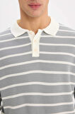 DeFacto Standart Fit Polo Yaka Çizgili Triko Kazak E7604AX24WNGR253