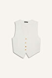 Crop V Yaka Keten Karışımlı Blazer Yelek