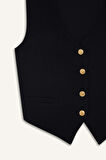 Crop V Yaka Keten Karışımlı Blazer Yelek