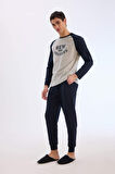 Regular Fit Pijama Takımı Baskılı Uzun Kollu Üst Uzun Alt