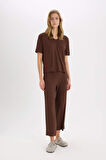 DeFacto Pijama Takımı Fitilli Kaşkorse Kısa Kollu Üst Esnek Belli Kapri Boy Alt-Fall in Love E0865AX25SPBN327