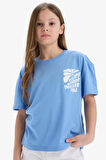 Kız Çocuk Relax Fit Bisiklet Yaka Srt Baskılı Kısa Kollu Tişört