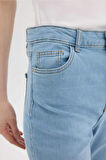 Slim Flare Yüksek Bel Düz Paça Uzun Jean Kar Yıkamalı Pantolon