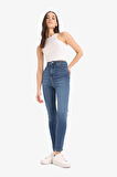 Anna Skinny Fit Yüksek Bel Düz Paça Uzun Jean Taş Yıkama Pantolon