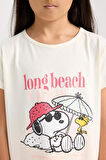 DeFacto Kız Çocuk Snoopy Pijama Takımı Kısa Kollu Üst Beli Lastikli Kısa Şort D9831A824WNER99