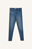 Skinny Skinny Fit Yüksek Bel Düz Paça Uzun Jean Taş Yıkama Pantolon