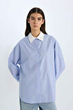 DeFacto Oversize Geniş Kalıp Çizgili Poplin Uzun Kollu Gömlek D9060AX24WNBE503