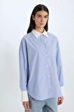DeFacto Oversize Geniş Kalıp Çizgili Poplin Uzun Kollu Gömlek D9060AX24WNBE503