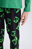 Erkek Çocuk Minecraft Pijama Takımı Bisiklet Yaka Uzun Kollu Üst Beli Lastikli Uzun Alt