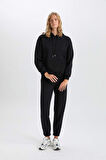 DeFacto Relax Fit Kapüşonlu Kanguru Cepli Kalın Basic Düz Siyah Sweatshirt W8071AZ24WNBK81