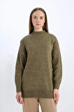 Regular Fit Yarım Balıkçı Yaka Basic Düz Triko Kazak Tunik