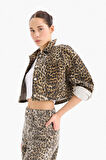 Oversize Geniş Kalıp Leopar Desenli Gabardin Uzun Kollu Gömlek Ceket