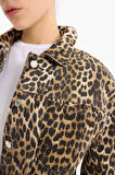 Oversize Geniş Kalıp Leopar Desenli Gabardin Uzun Kollu Gömlek Ceket