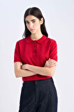 DeFacto Regular Fit Polo Yaka Basic Düz Kısa Kollu Kırmızı Triko Kazak E3670AX25SMRD227