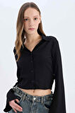 	Coool Fitted Basic Düz Düğmeli Uzun Kollu Crop Beyaz Gömlek