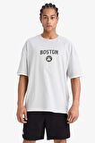 DeFactoFit NBA Boston Celtics Oversize Geniş Kalıp Bisiklet Yaka Sırt Baskılı Kısa Kollu Tişört E0131AX25SPGR91