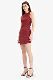 Bodycon Vücudu Saran Bisiklet Yaka Bengalin Kolsuz Mini Elbise